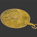 Golden Round Decorative Mirror with Intricate Carved Pattern and Handle