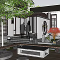 Modern Detached Villa Exterior With Wooden Louvered Shutters Stone Step Path And Greenery Courtyard