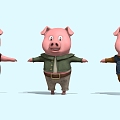 Cartoon pig T word line pig anime 3d model