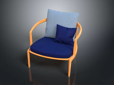 Modern Leisure Chair With Orange Frame Blue Seat Cushion And Gray Dark Blue Pillows 3d model