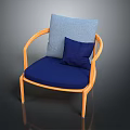 Modern Leisure Chair With Orange Frame Blue Seat Cushion And Gray Dark Blue Pillows