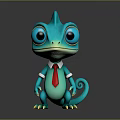 Turquoise Cartoon Chameleon With Big Eyes Wearing White Shirt Red Tie Standing On Black Background