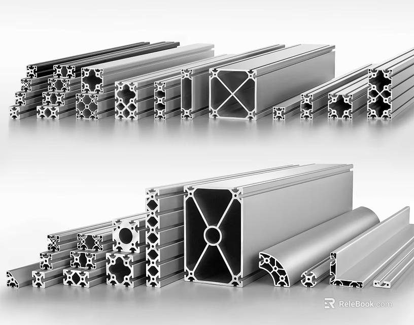 Modern Public Chairs Constructed with Various Aluminum Profiles Shapes and Sizes 3d model 