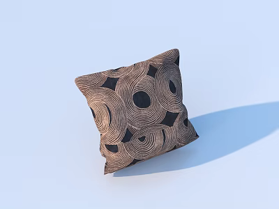 Brown Decorative Pillow With Black Circles Squares And Wavy Lines Design 3d model