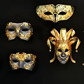 Elegant Gold Black Jewelry With Intricate Venetian Mask Design Patterns