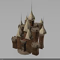 Medieval Castle Architecture With Multiple Conical Spires And Brick Tower Structures 3d model