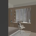 Cozy Bay Window Interior With Wooden Desk Chair Bookshelf Table Lamp And Curtain