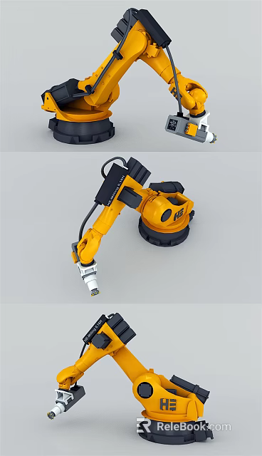 Smart Robotic Arm With Yellow Mechanical Structure For Precision Industrial Automation 3d model