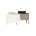 Elegant White Sink Vanity with Marble Countertop Drawers Ring Handles and Golden Faucets