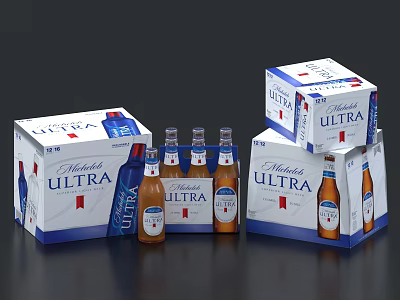Michelob ULTRA Beer Bottles And Packaging Boxes Display Arrangement 3d model