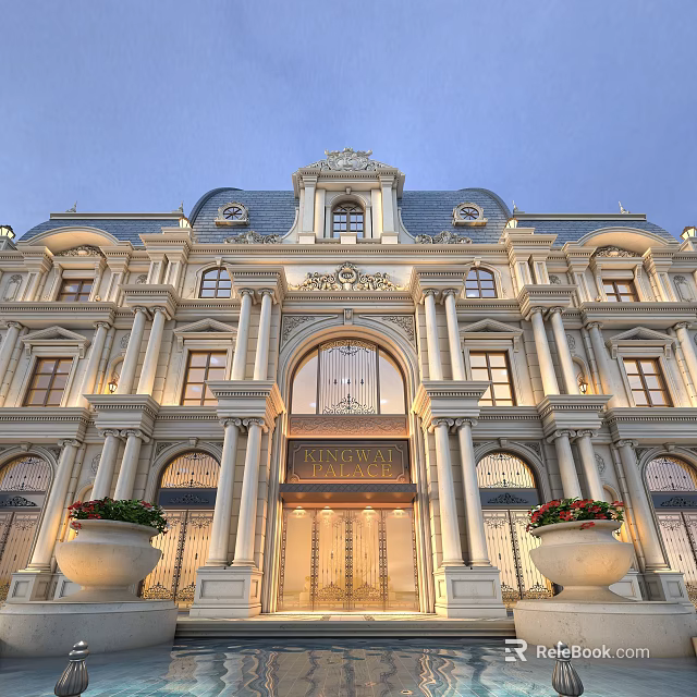 Classical Style Museum Building With Ornate Facade Grand Entrance And Stone Flower Pots 3d model 