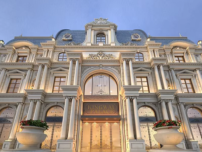 Classical Style Museum Building With Ornate Facade Grand Entrance And Stone Flower Pots 3d model