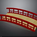 Japanese Style Red Arch Bridge With Red Railings And Light Colored Deck