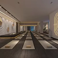 Spacious Yoga Fitness Studio With Aligned Mats And Wall Pose Designs