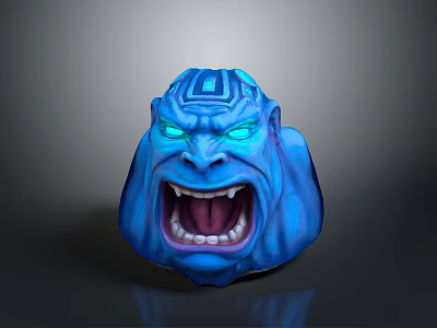 Fantasy Creature Roaring Character With Blue Skin Glowing Eyes And Textured Surface 3d model