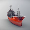 Red Gas Carrier Ship With Large Storage Tanks And Deck Equipment