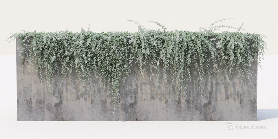 Lush Living Wall With Hanging Green Plants On Gray Textured Concrete Surface 3d model 