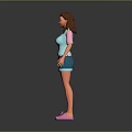 3D Game Movie Character Wearing Blue Top Pink Sleeves Brown Hair Glasses And Pink Slippers