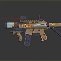 Futuristic Tactical Rifle With Red Laser Scope Brown Orange Color And Detailed Design