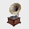 Vintage Gramophone with Ornate Horn and Wooden Base as Classic Entertainment Appliance
