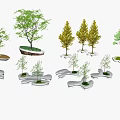 Creative Tree Planters Design with Various Shapes and Green Trees in Landscaping 3d model