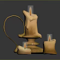 Metallic Decorative Candle Holder With Two Lit Beige Candles And Burning Flames