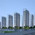 Modern High Rise Residential Buildings With Waterfront Greenery And Landscaped Areas