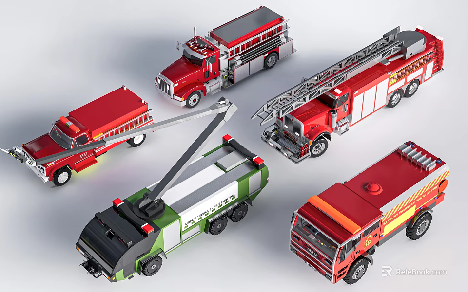 Colorful Toy Fire Trucks With Different Designs And Features 3d model 