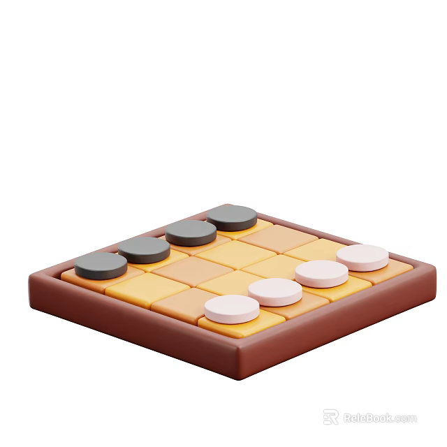 Decorative Chessboard Ornament Set With Brown Frame Yellow Brown Squares And Black White Pieces 3d model 