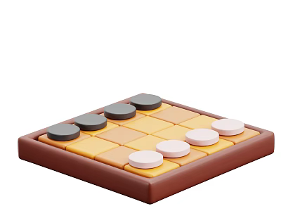 Decorative Chessboard Ornament Set With Brown Frame Yellow Brown Squares And Black White Pieces 3d model