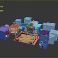 Colorful Miniature Buildings Forming Small Community With Central Open Plaza Area