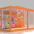 Orange Container Interior With Pink Green Claw Machines And Basketball Hoops
