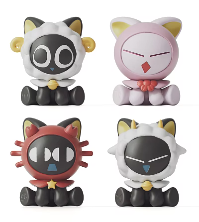 Cute Cartoon Dolls With Sheep Horns Cat Ears And Colorful Decorative Elements 3d model