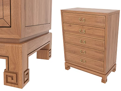 Traditional Style Wooden Chest of Drawers with Golden Handles and Carved Leg Details 3d model