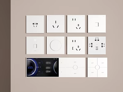 White Smart Switch Panels With Multiple Sockets And Digital Display Design 3d model