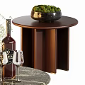 Elegant Side Table with Marble Top Featuring Vase Wine Bottle and Glass on Wooden Base