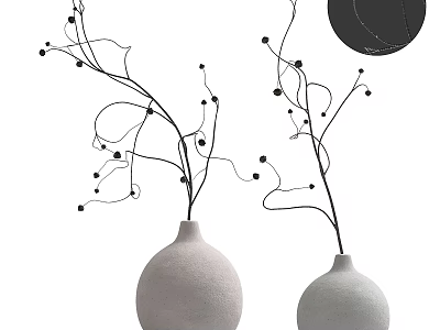 Minimalist White Vase With Black Curved Branches And Small Decorative Accents 3d model
