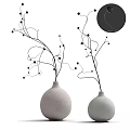 Minimalist White Vase With Black Curved Branches And Small Decorative Accents