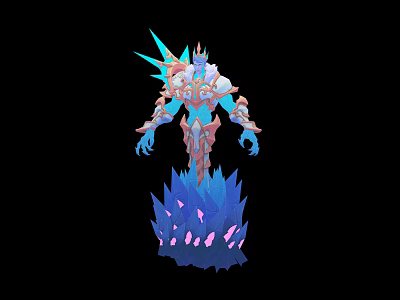 Mythical Ice Crystal Character Creature Featuring Blue Pink Hues Armor Structures And Glowing Base 3d model