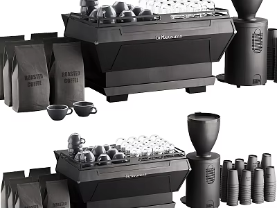 Modern Daily Use Coffee Household Appliances With Grinder Machine Cups And Bean Bags 3d model