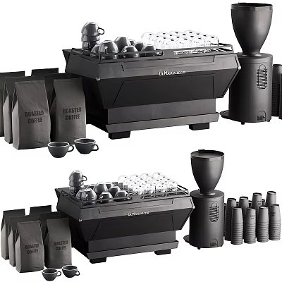 Modern Daily Use Coffee Household Appliances With Grinder Machine Cups And Bean Bags 3d model