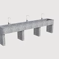 Long Rectangular Grey Stone Washbasin With Three Sinks And Faucets 3d model