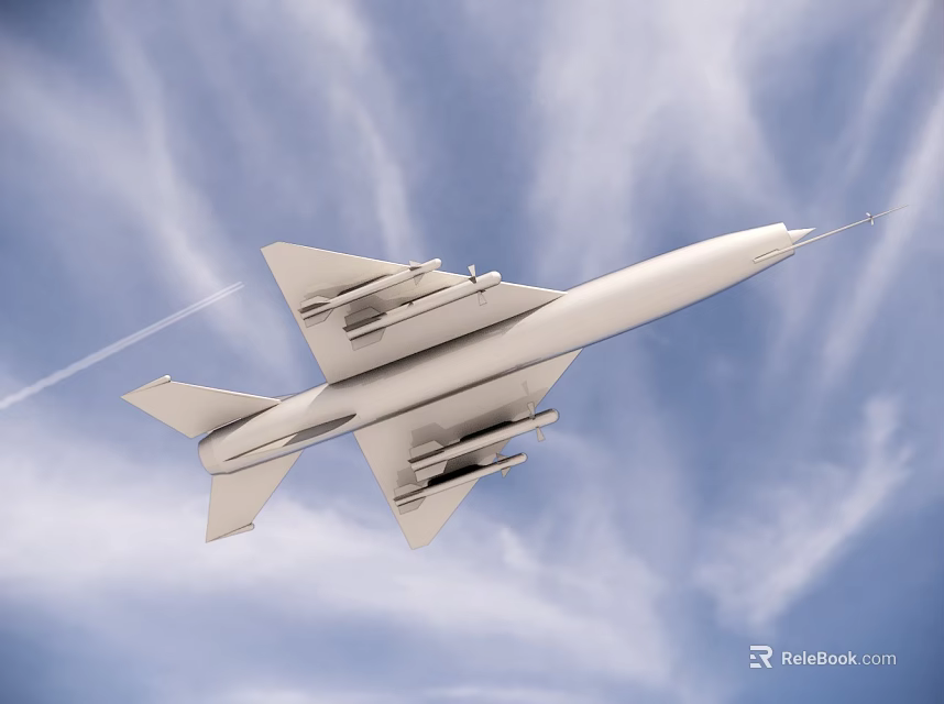 Fighter Jet Flying In Blue Sky With White Clouds And Aerodynamic Weapon Systems 3d model 