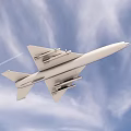 Fighter Jet Flying In Blue Sky With White Clouds And Aerodynamic Weapon Systems