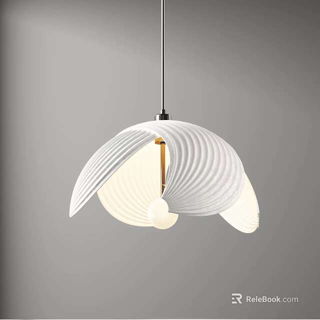 Contemporary White Pendant Light With Textured Folded Shade And Warm Illumination 3d model 