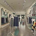 Modern Clothing Store Interior With Hanging Clothes Display Racks Polka Dot Dresses And Mannequins