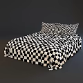 Modern Double Bed with White Quilted Bedspread Decorative Pillows and Round Cushion