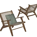 Stylish Outdoor Chairs With Wooden Frame Woven Design And Green Striped Cushion