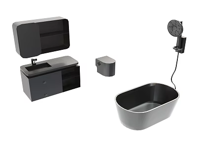 Modern Black Bathroom Fixtures Set With Vanity Mirror Cabinet Bathtub And Shower Head 3d model