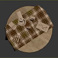 Stylish Tabletop Living Essentials Including Coffee Maker Blender Napkins Cutlery And Teacup On Checkered Tablecloth